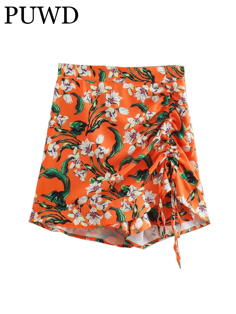 

PUWD Women Holiday Flower Print Is Nove Elegant Sweet Beauty Street Style Comfortable And Loose Leisure 2022 Summer Female Skirt