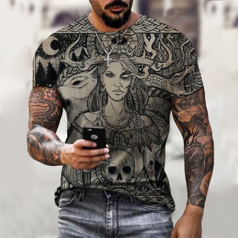 Купи Cool Men Short Sleeve Tshirt Casual Summer T-Shirt Viking Totem Artwork Print T Shirts Mens Tees O Neck Tops Shirt за 114 рублей в магазине AliExpress