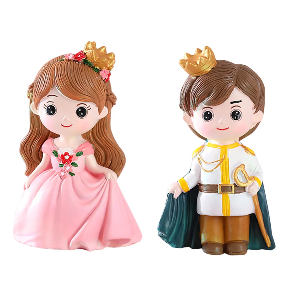 

2pcs Princesses Prince Doll Cake Topper Decors Birthday Cupcake Toppers