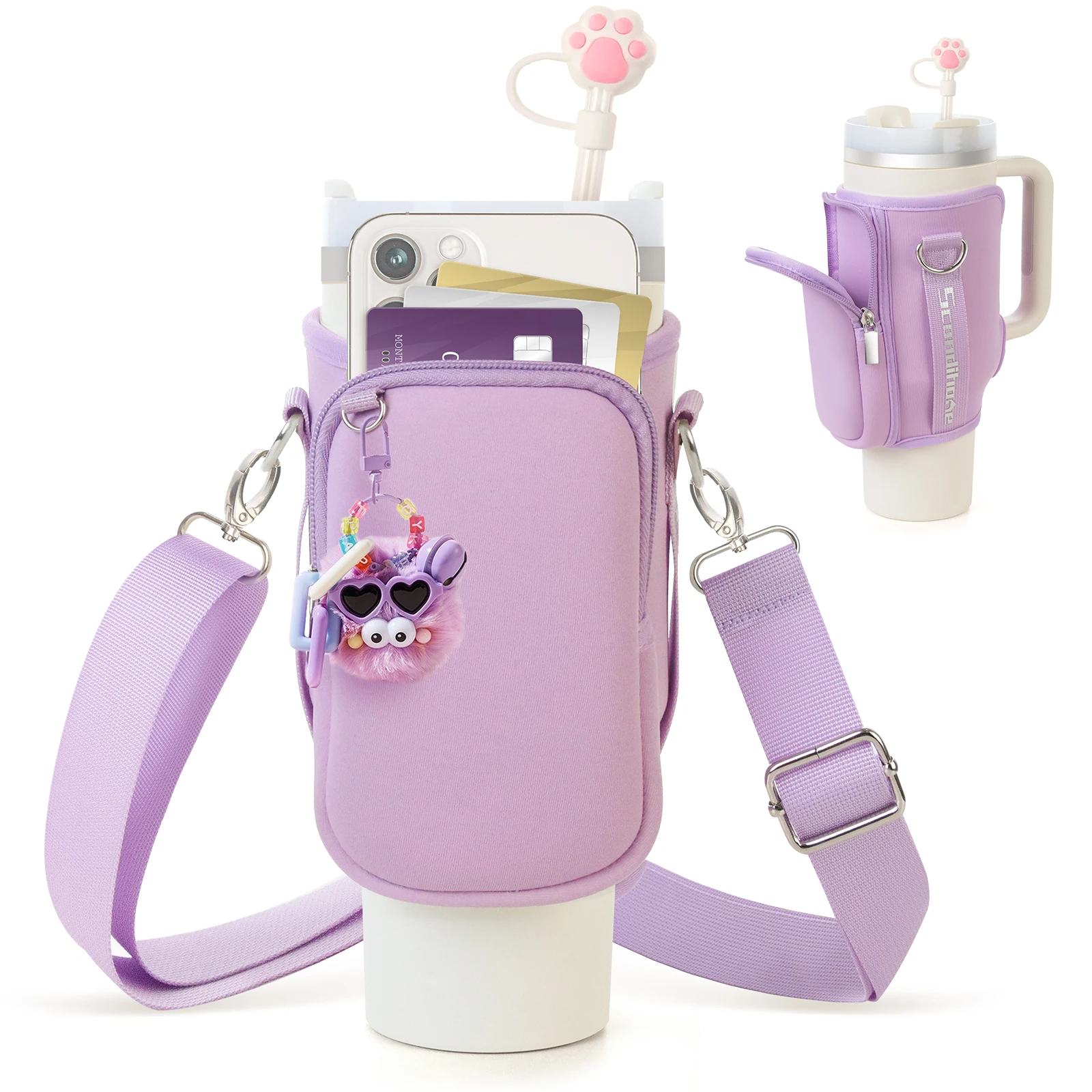 Сумка для бутылки с водой на открытом воздухе, для путешествий, кемпинга, пешего туризма, сумка-слинг для бутылок с чехлом для телефона, для Кубка Стэнли-кувшин