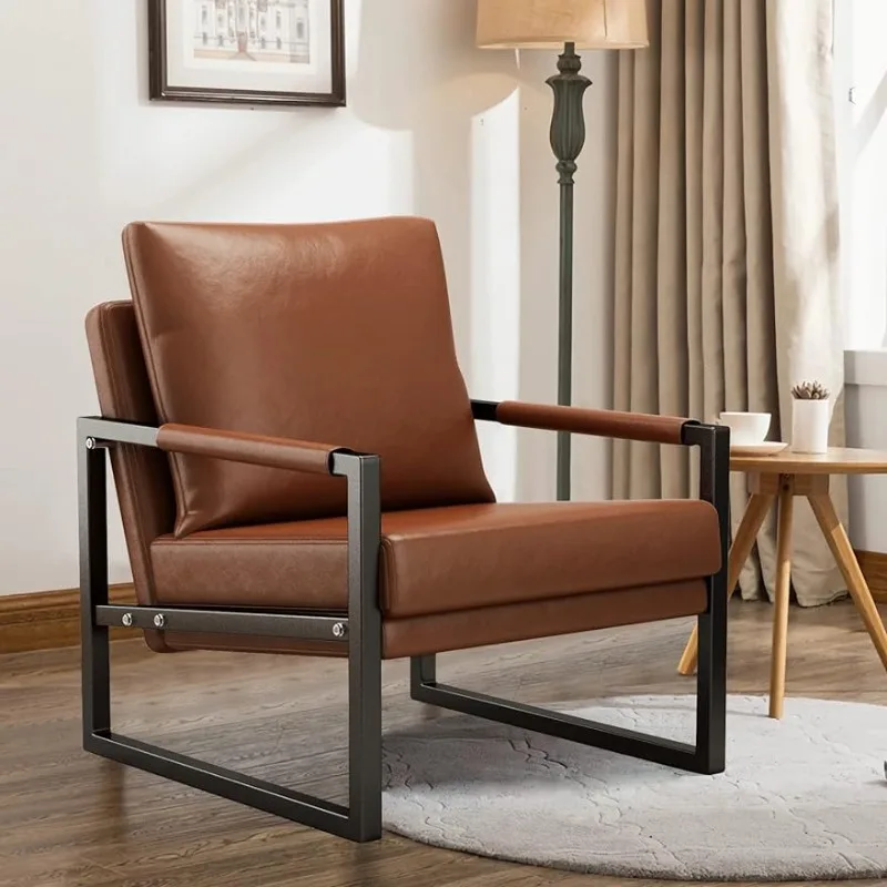 

Современное Кресло из искусственной кожи, кресло с очень толстой мягкой спинкой и металлической рамой для гостиной, Одноместный стул