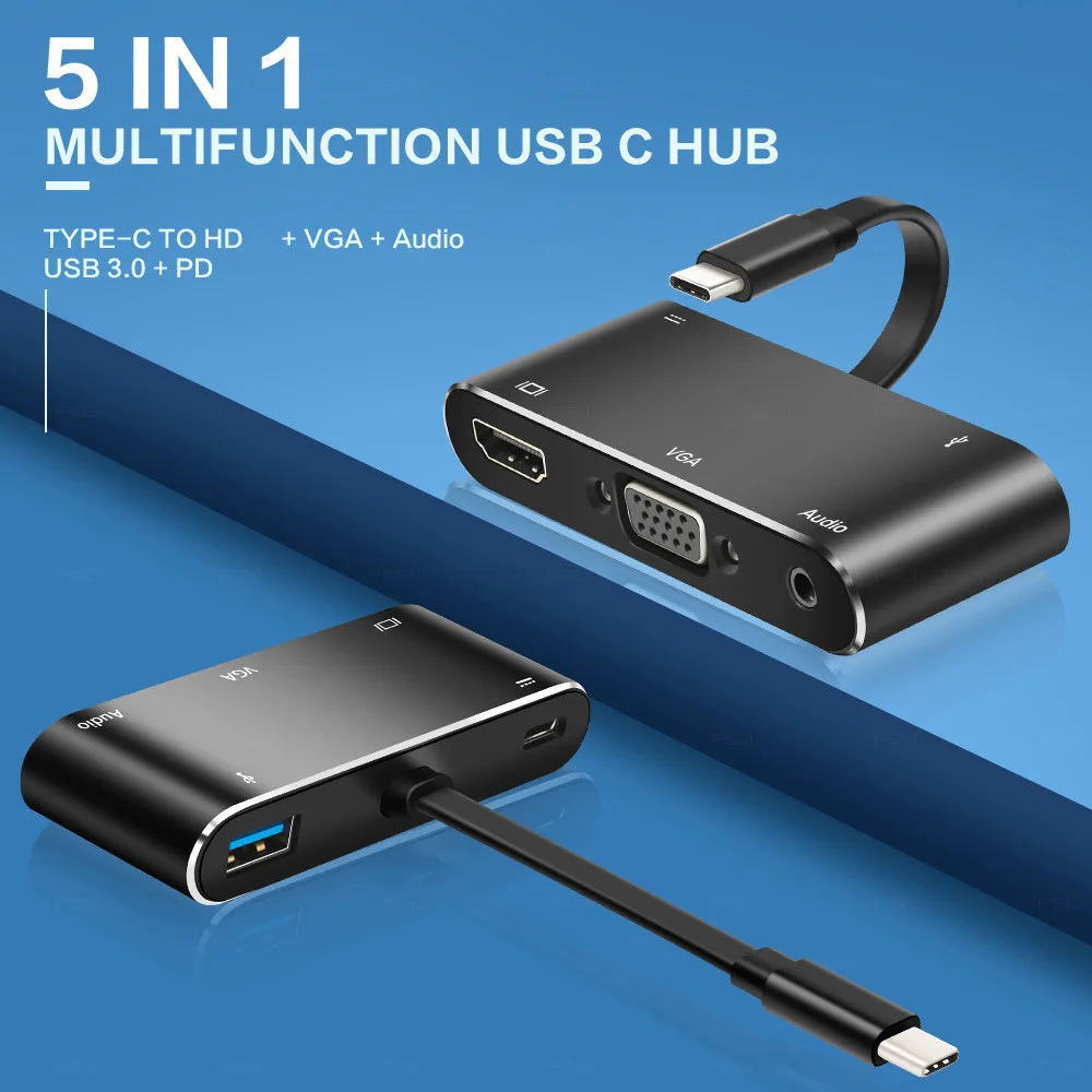 USB C HDMI-совместимая док-станция типа к VGA Thunderbolt 3 для MacBook Samsung S9/S8 Huawei Mate 20 P20 Pro |