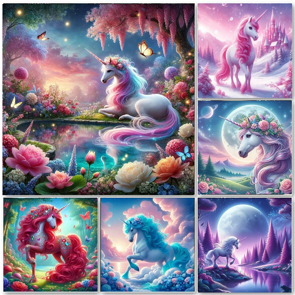 Красочная алмазная живопись с единорогом новинка 2024 полная круглая Алмазная