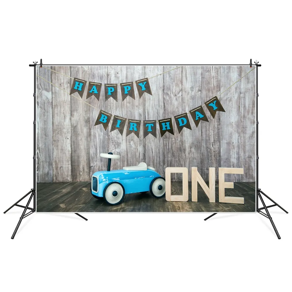 

Baby Bunting Happy One 1st Birthday Decoration Photography Backgrounds Wooden Planks Wall Floor Car Party Photocall Backdrops