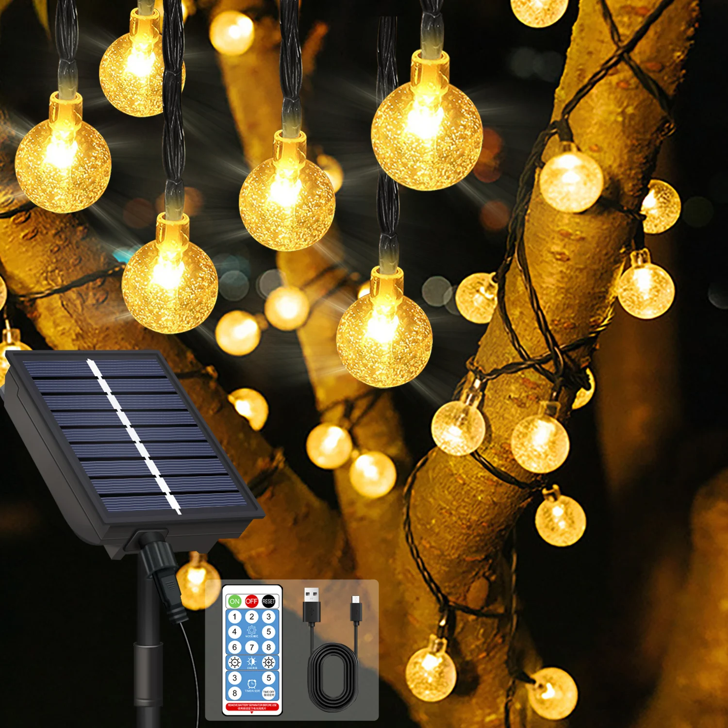

LED Solar String Lights Outdoor with Remote Control Waterproof Christmas Garden Party Decor Fairy Strip Light Support USB Charge