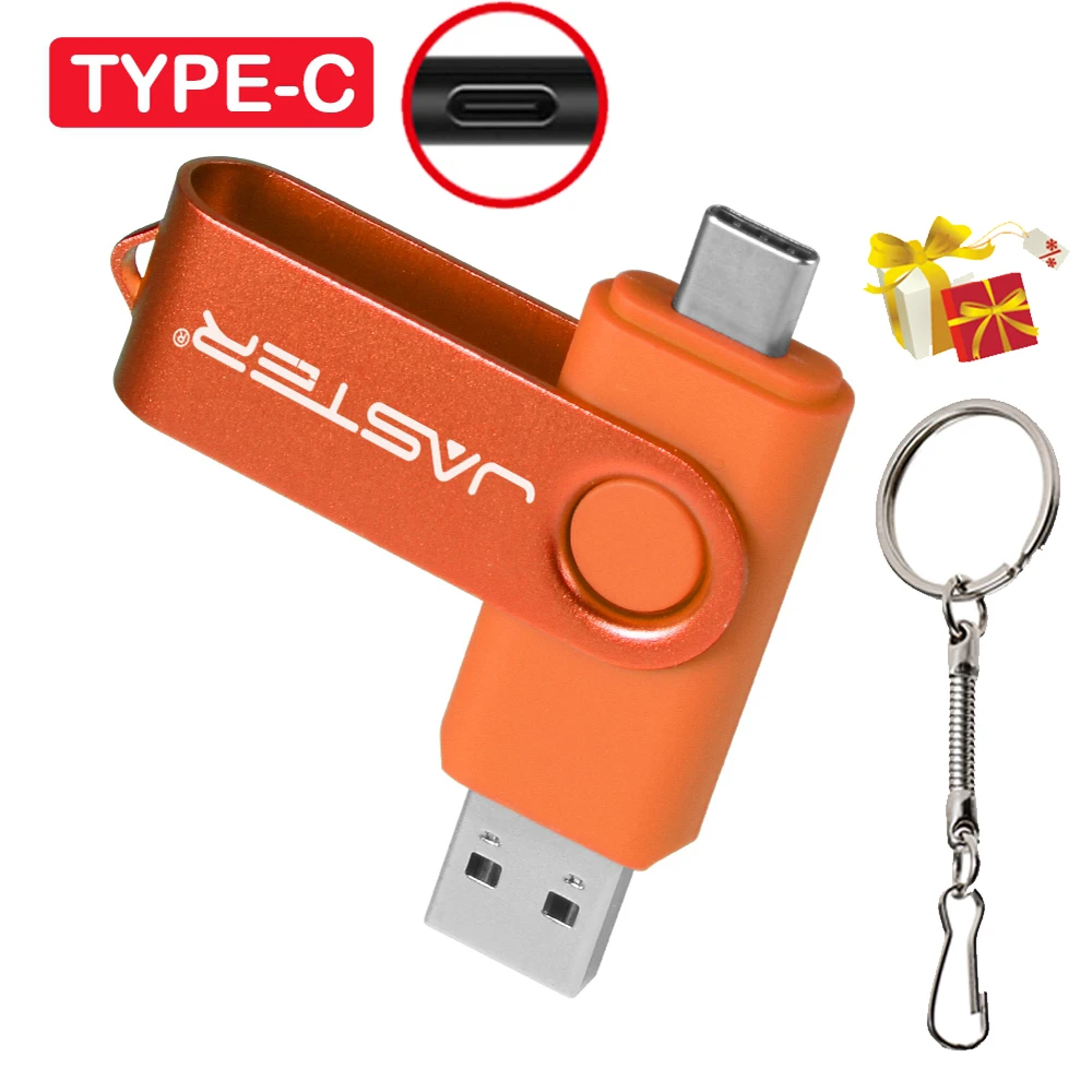 JASTER TYPE-C 2 In 1 64GB Pen Drive Custom Logo 32GB for Mobile Phone, Computer Free Key Chain Mini Memory Stick Business Gift