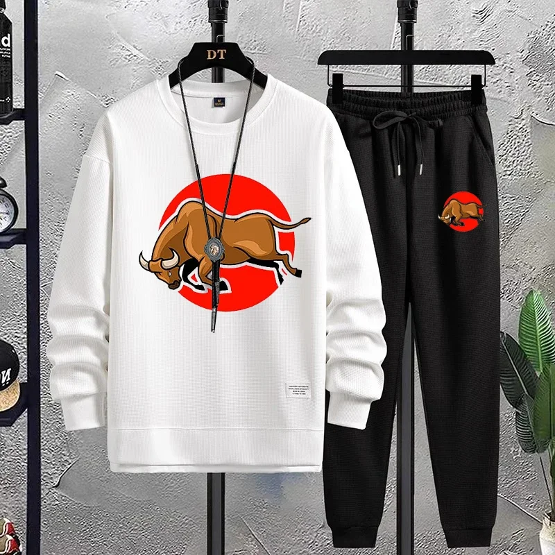 

Новинка 2023, популярный мужской комплект из двух предметов с вафельными штанами с длинным рукавом для отдыха и спорта на открытом воздухе