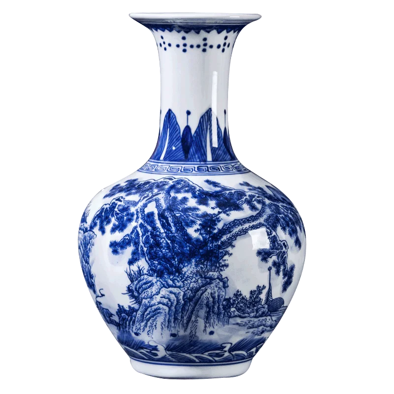 

Ceramic Vase Decoration Hand-Painted Blue and White Porcelain Chinese Flower Arrangement Living Room Curio Shelves Hallway