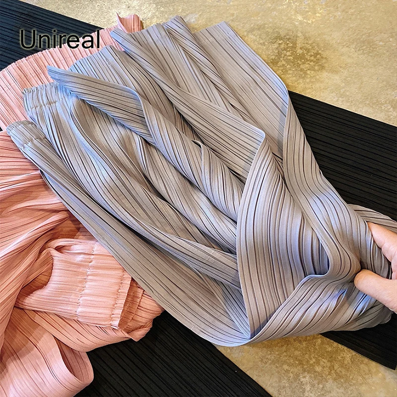 

Женские широкие брюки с высокой талией Unireal, однотонные плиссированные эластичные повседневные брюки, лето 2022