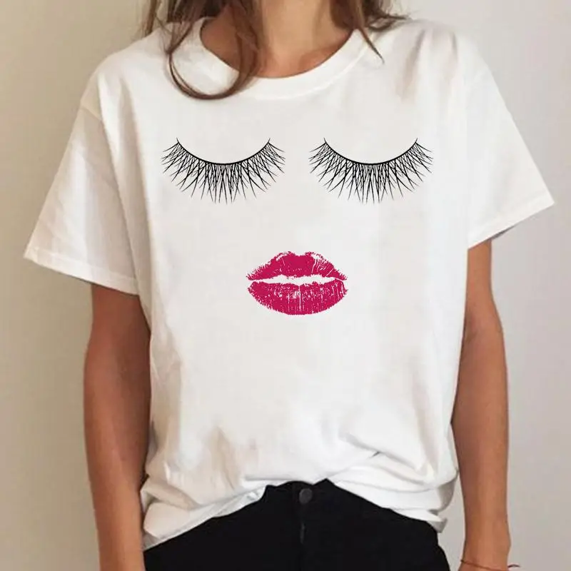 

Clothing Eyelashes Lip Sexy Summer Tee Graphic T Shirt Fashion Ladies Women Short Sleeve Clothes Cartoon T-shirt Female Top