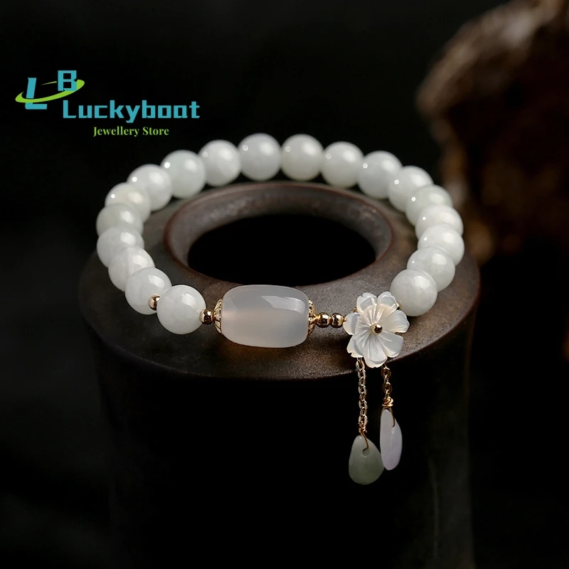 

Designer High-end Women Bracelet 14K Gold-Clad Hanging Natural Shell Flowers Jadeite Water Drop Holiday Gifts