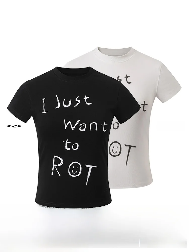 RMDT I Just Want to Lazy American Street Sle Hot Girl Повседневная облегающая футболка с короткими