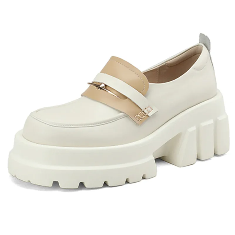 

Женские мокасины без застежки ENMAYER, весенние туфли из натуральной кожи на толстом высоком каблуке, лоферы разных цветов, 2023