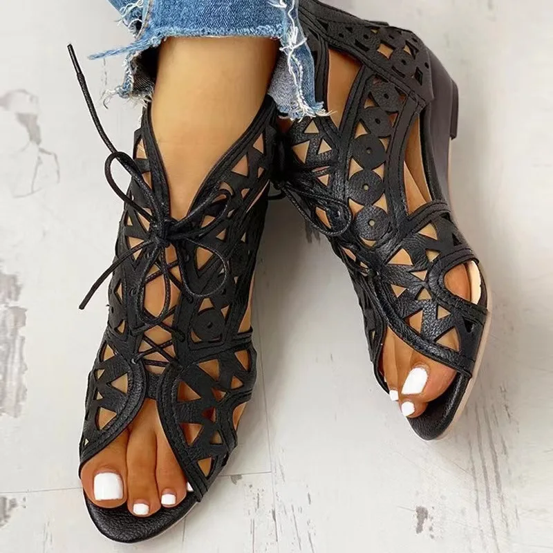 2022 New Ladies Summer Lace Gladiator Boot Sandals Casual Wedge Comfort Women Sandals Plus Size 35-42 Zapatillas De Mujer