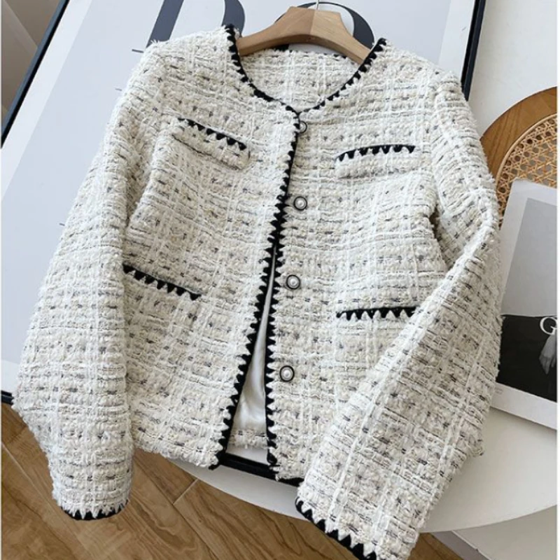 

French Tweed Jackets For Women 2023 Luxury Small Fragrance Fashion O-Neck Wool Short Coat Autumn Winter Elegant Loose Outerwear