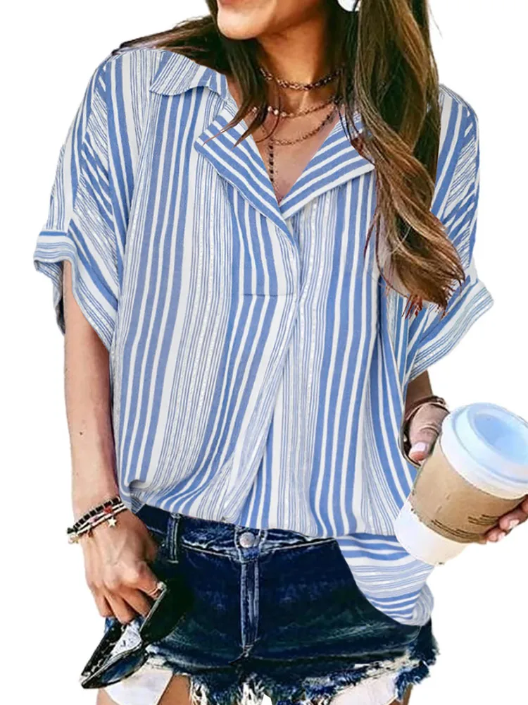 

Женский свободный пуловер с коротким рукавом, Офисная элегантная рубашка с отложным воротником, модный топ в офисном стиле, Новинка лета 2022