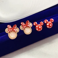 ins crystal zircon red white polka dots minnie mouse stud earrings for women earrigns cute disney mickey mouse ear studs jewelry