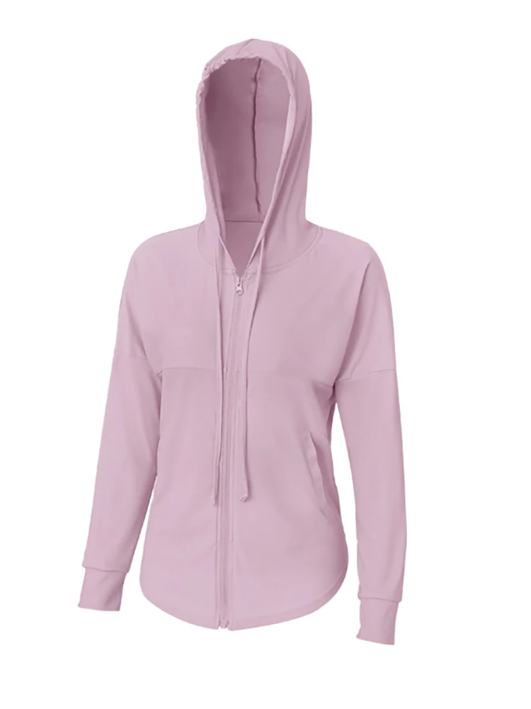 

Yoga Top Women's Long-sleeved Hooded Zippered Cardigan Fitness Jacket Woman Loose Running Sports Blouse Summer Gym Clothing