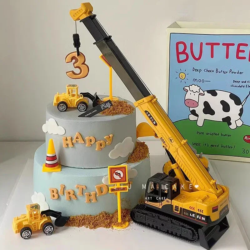 

Construction Engineering Vehicle Trucks Car Toy Plastic Excavator Boys Toys Kids Birthday Cake Decor Party Favors