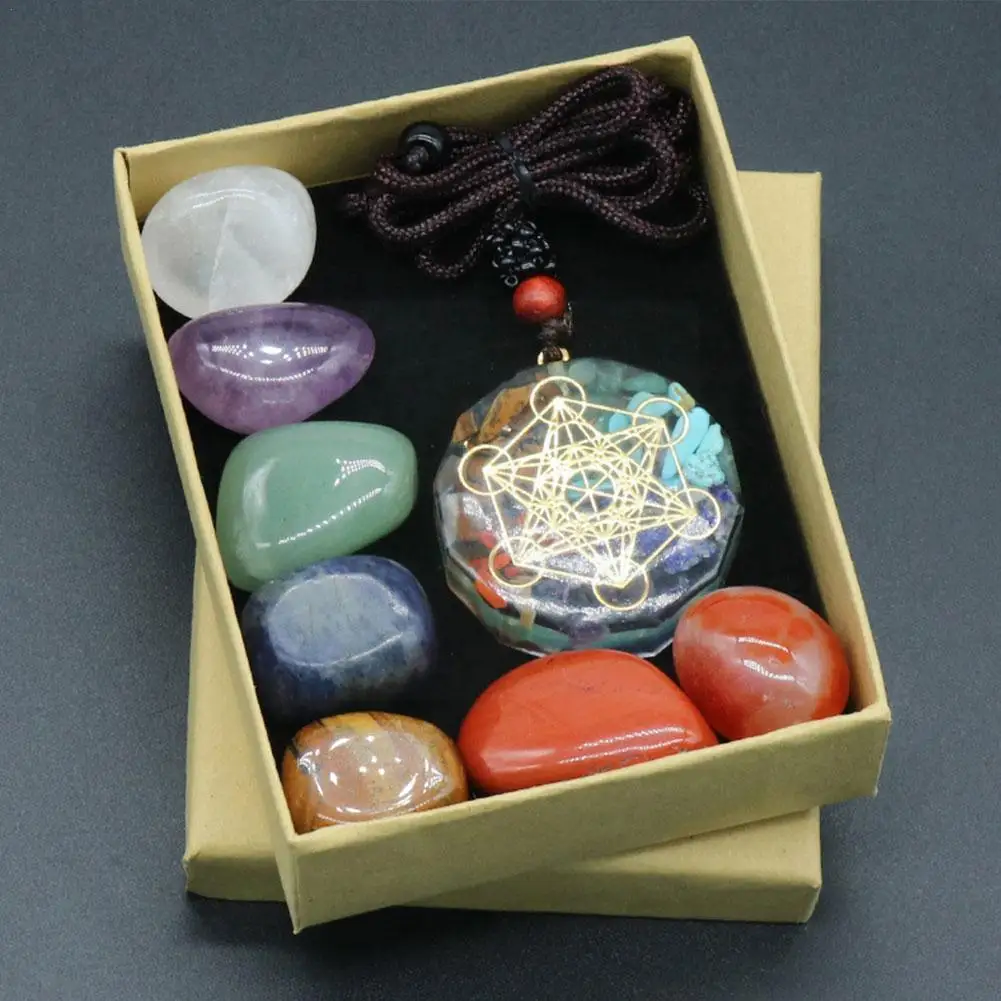 

Натуральные хрустальные чакры, аметист, камень для лечения медитации, рейки, чакра, камень, подарки, коллекция йоги, 7 комплектов, коробка V7Q7