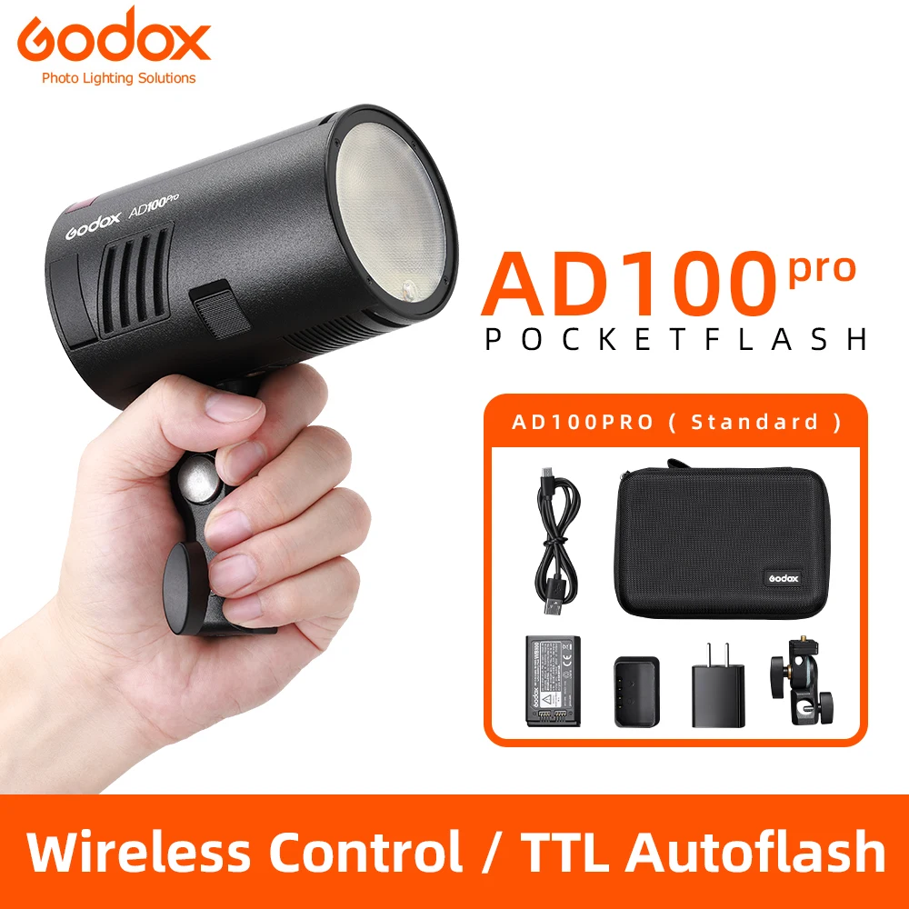 Godox-Luz flash de bolsillo AD100Pro de potencia completa, iluminación de 7,2 V, batería de litio de 2600 mAh, 100 W, TTL, 2.4G, HSS, 1/8000s, 0,01-1,5s