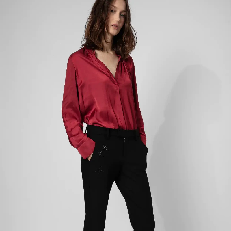 

Women New Temperament Solid Color V-neck Long-sleeved Commuter Shirt
