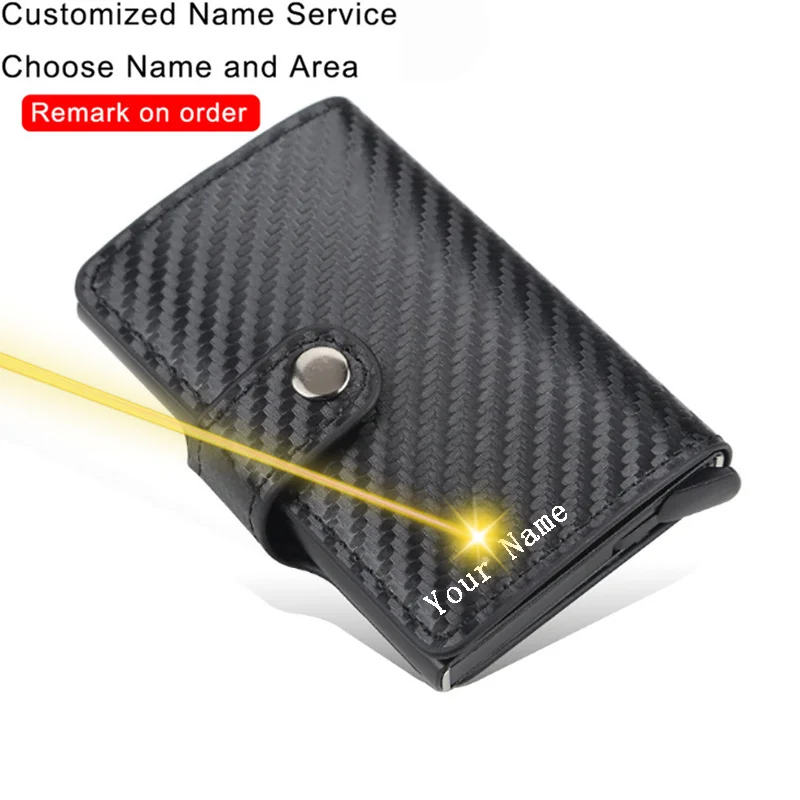 

Custom Engraving Wallet Carbon Fiber Rfid Blocking Card Holder Wallet Men Magic Trifold Leather Slim Wallet Money Bag Male Purse