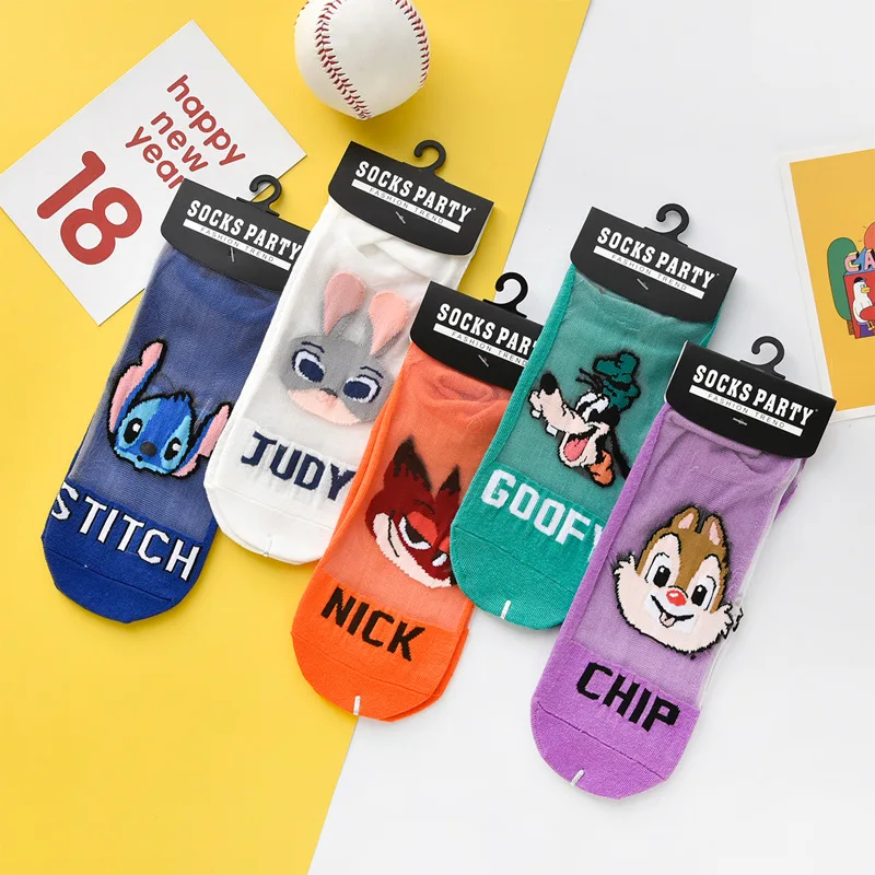 

Disney Stitch Women's Socks Cartoon Cartoon Characters Mickey Mouse Transparent Stockings Summer Cool Girl Gift