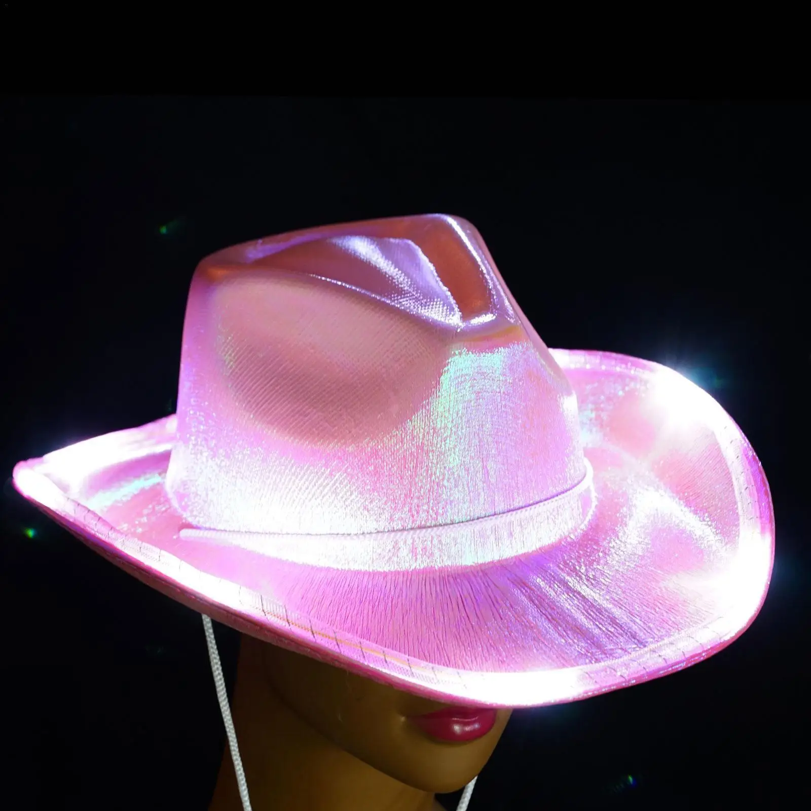 Pearlescent Cowboy Hat With Light Pink Cowgirl Hat Holiday Costume For Women Western Cowboy Hat For Party Women Wide Brim C F8k2