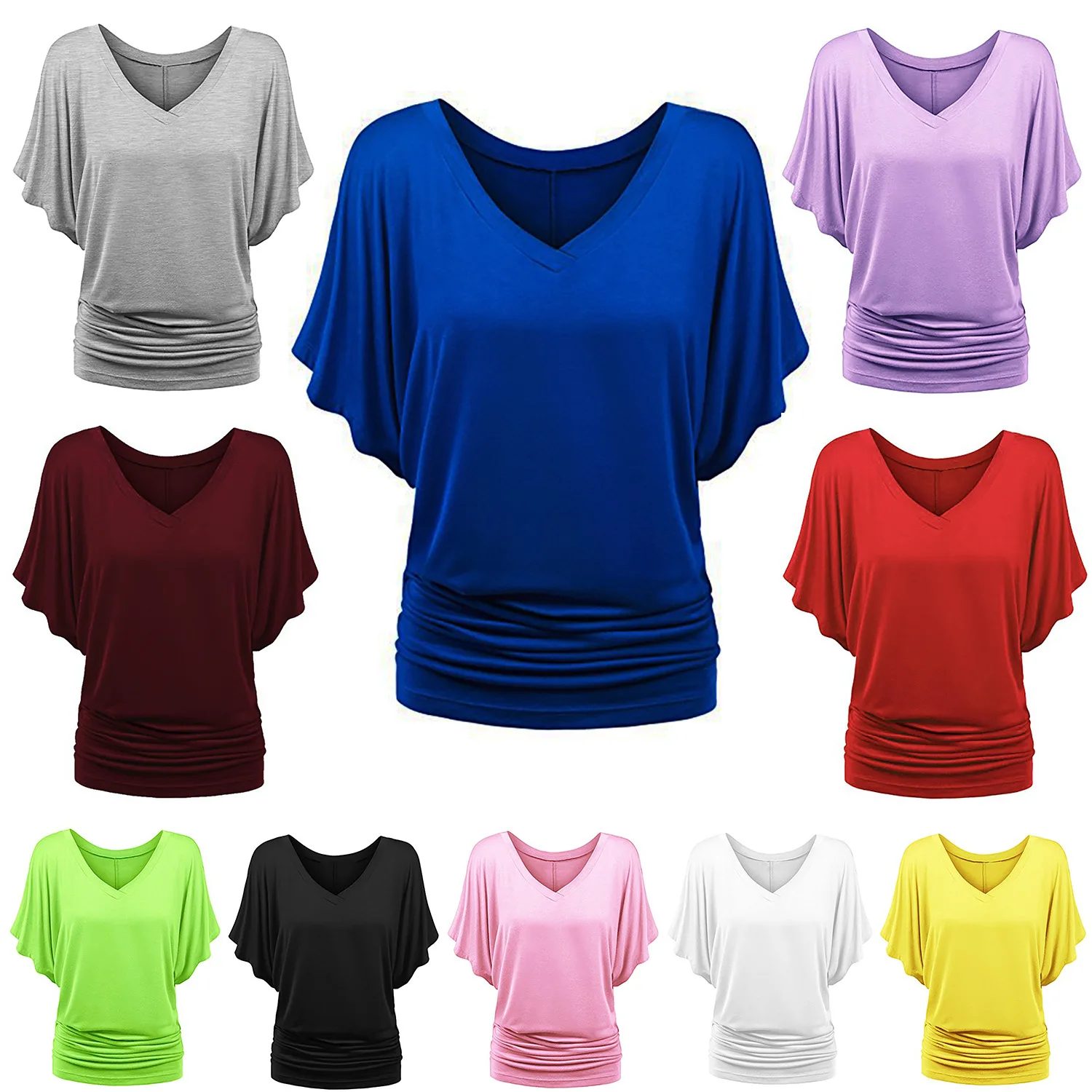 

Oversized 7XL Summer Women's V-neck Bat Short Sleeve T-shirt Loose Solid TShirts Female Fat tops Tees Large Size Tops