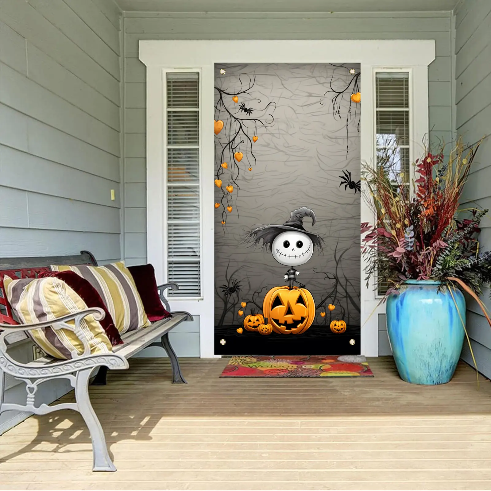 70 × 35 дюймов Хэллоуин искусственная тыква паук декоративный баннер