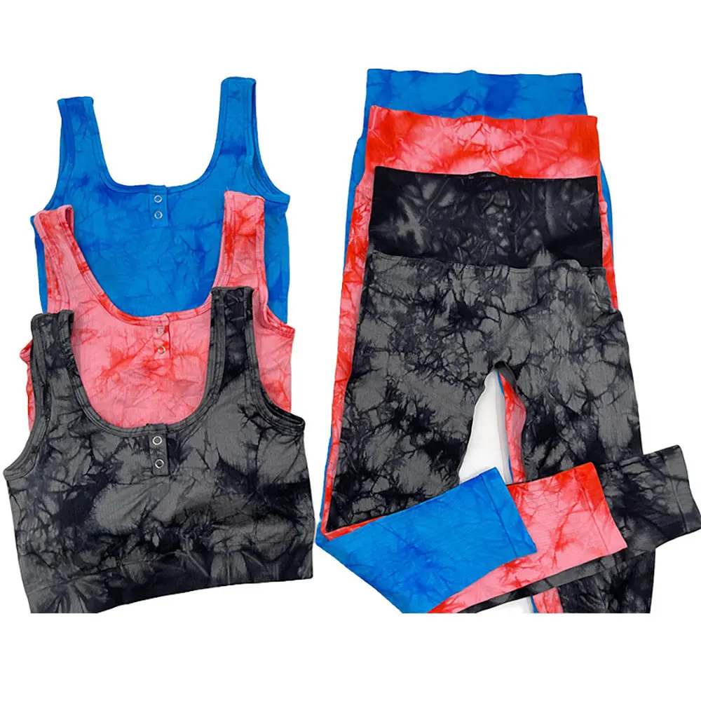 

Tie Dye Yoga Set Women 2 Pieces Fitness Gym Sets Womens Outfits Workout Tracksuit Sports Bra Seamless Leggings Athletic Wear