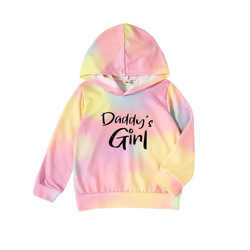 

Kid Girl Tie Dye Hoodies Toddler Colorful Hooded Sweatshirt Long Sleeve Pulllover Top Daddys Girl Clothes