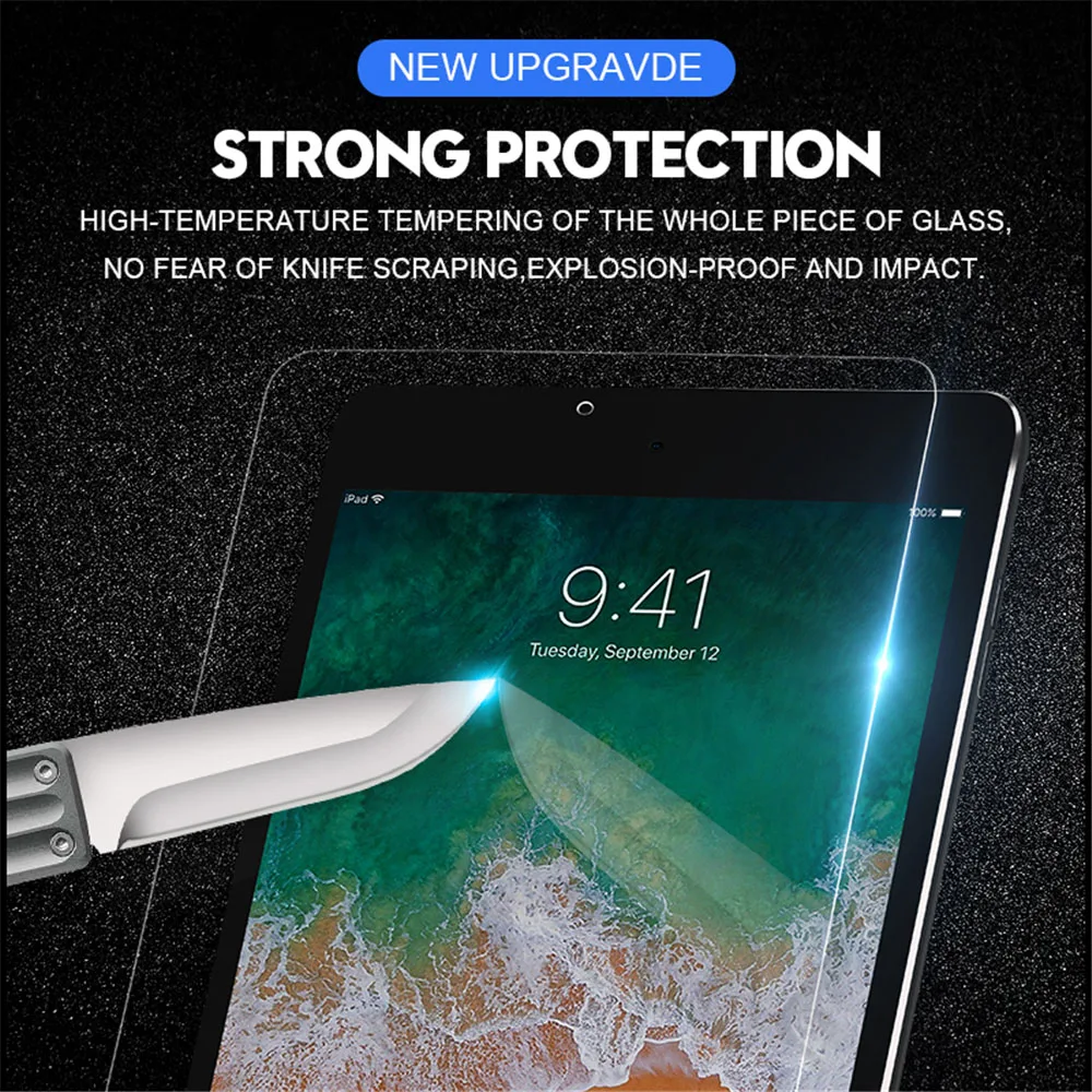 (2 упаковки) Закаленное стекло для Apple iPad Air Mini 1 2 3 4 5 6 7,9 8,3 9,7 10,5 10,9 2017 2018 2020 Защитная пленка для экрана планшета