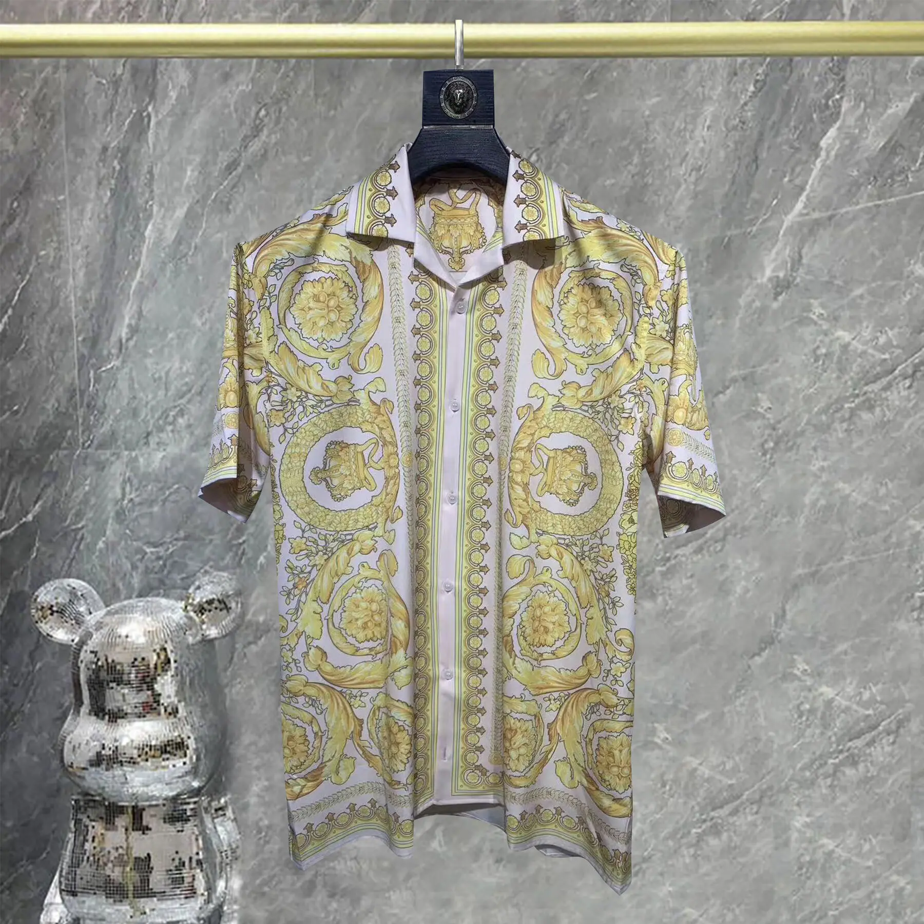 Гавайские пляжные рубашки уличная одежда Модный этнический Ретро Золотой Топ в