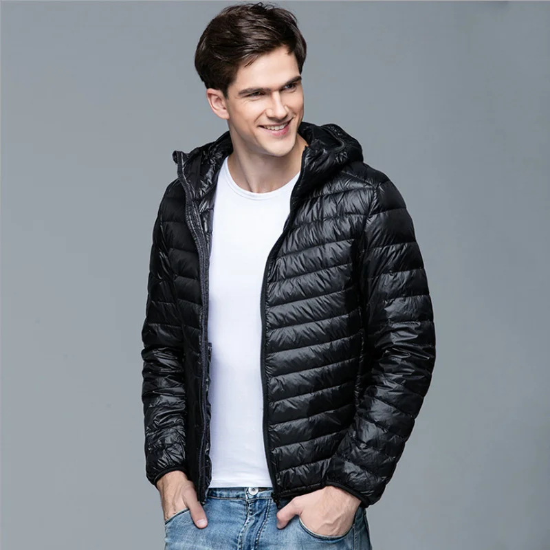 

Men Fluffy Winter Coat Fashion Hooded 90% White Duck Down Jackets Ultralight Puffer Down Coat Portable Slim Down Parkas 5XL 6XL