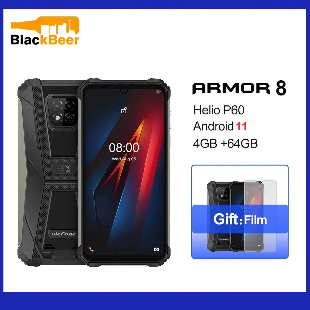 Ulefone Armor 8 Android 11 Mobile Phone IP68/IP69k Waterproof Outdoor Smartphone Helio P60 Octa Core 4GB 64GB 5580mAh Cellphone