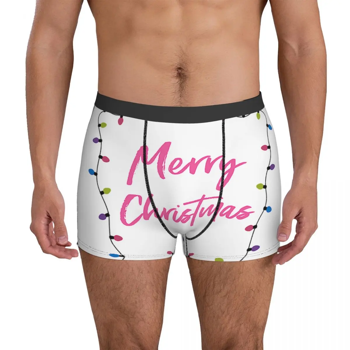 Merry Christmas Underwear Lights Art Soft Underpants Custom Boxer Brief 3D Pouch Men Large Size Boxershorts