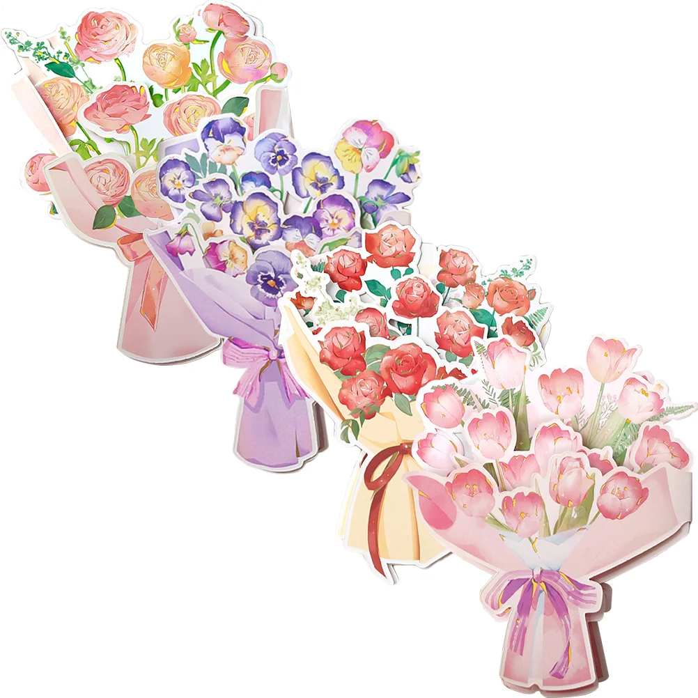 

4 Sets Mother's Day Floral Greeting Card Cards Message Wedding Bouquets Gift Floral Fresh Flowerss Folding Bulk