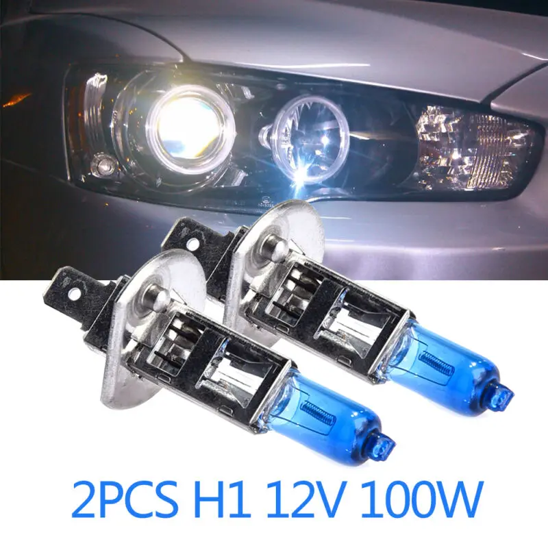 2pcs H1 Halogen Bulbs 12V 100W Car Headlights White 6000k Head Light Lamp Car Lamp Fog Lights Bright White Fog Lights