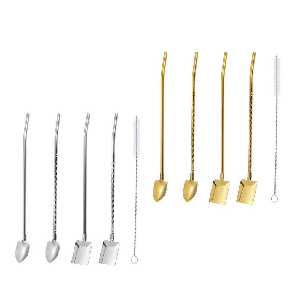 

Spoon Straws Straw Spoons Kitchen Rainbow Accessories Dessert Cocktail Stir Stirring Smoothie Drinking Scoop Metal Steel