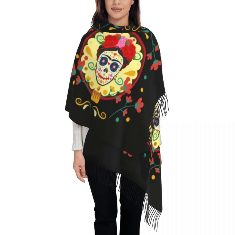 

Customized Printed Frida Skull Day Of Deads Scarf Men Women Winter Warm Scarves La Calavera Catrina Shawls Wraps