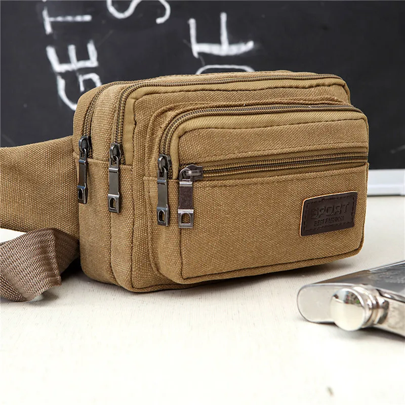 

Men's Waist Simple Bag Outdoor Sports Multi-functional Messenger Bags Diagonal Canvas Bag Wallet Leisure Waist Bag 2023 New