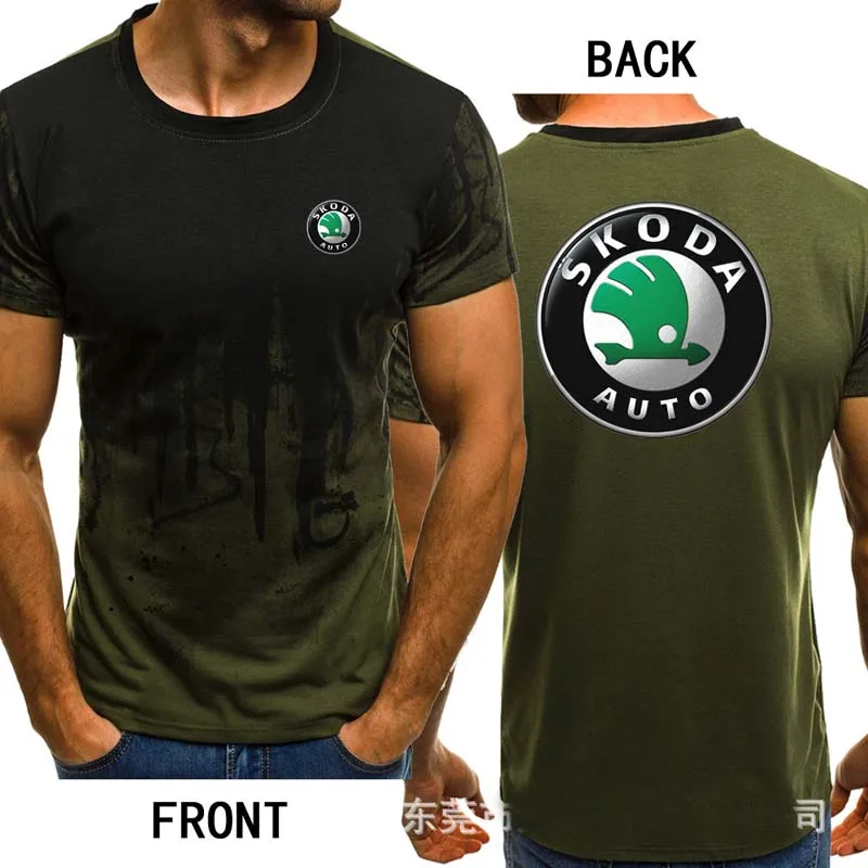 

High Quality Summer Men's short sleeve SKODA car logo t-shirt Printed O-Neck Cotton Comfortable Gradient casual Men's T-shirt