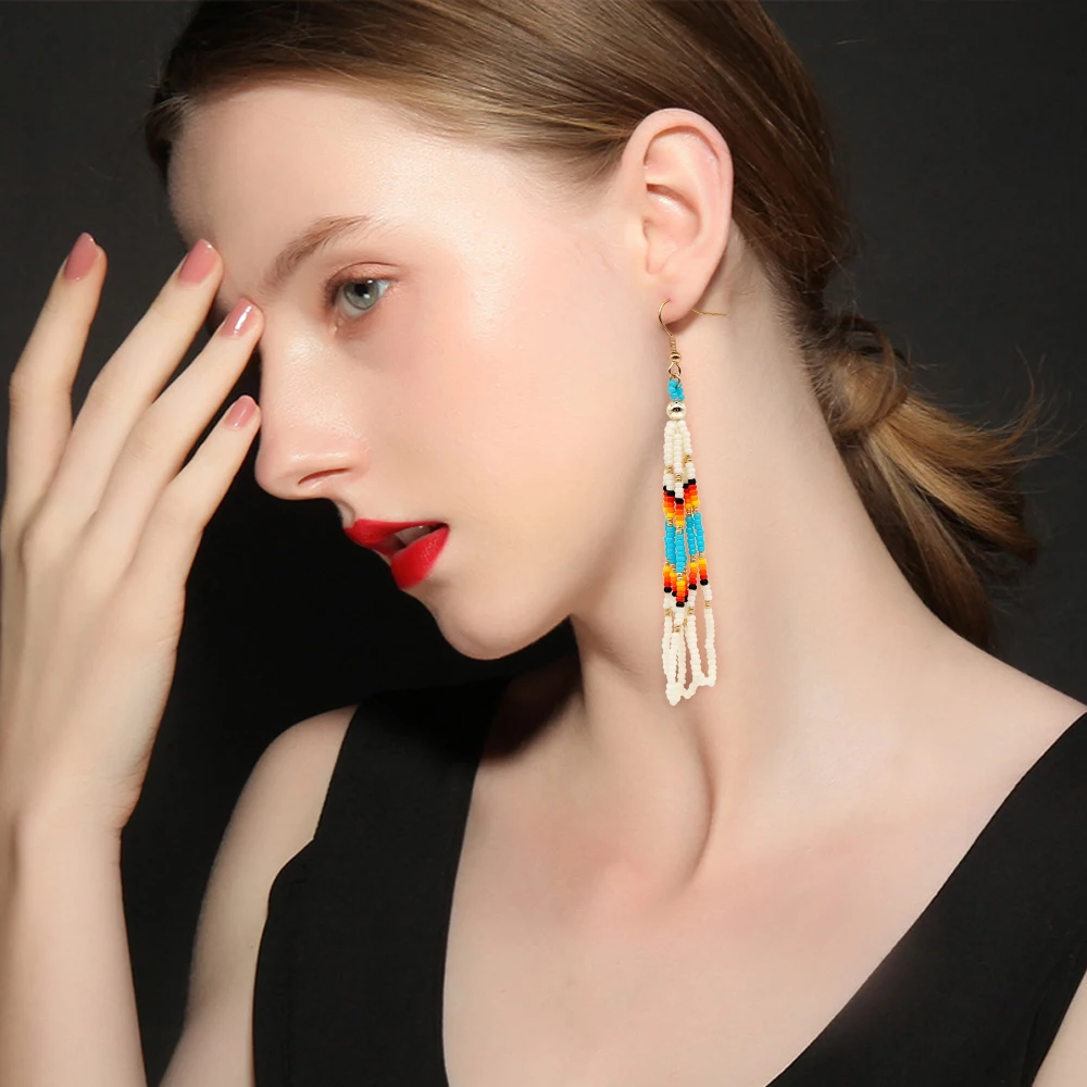 

Go2BoHo Southwest Native Tribal Drop Earrings American Fashion Jewelry Colorful Ombre Miyuki Seed Beads Loops Earrings for Women