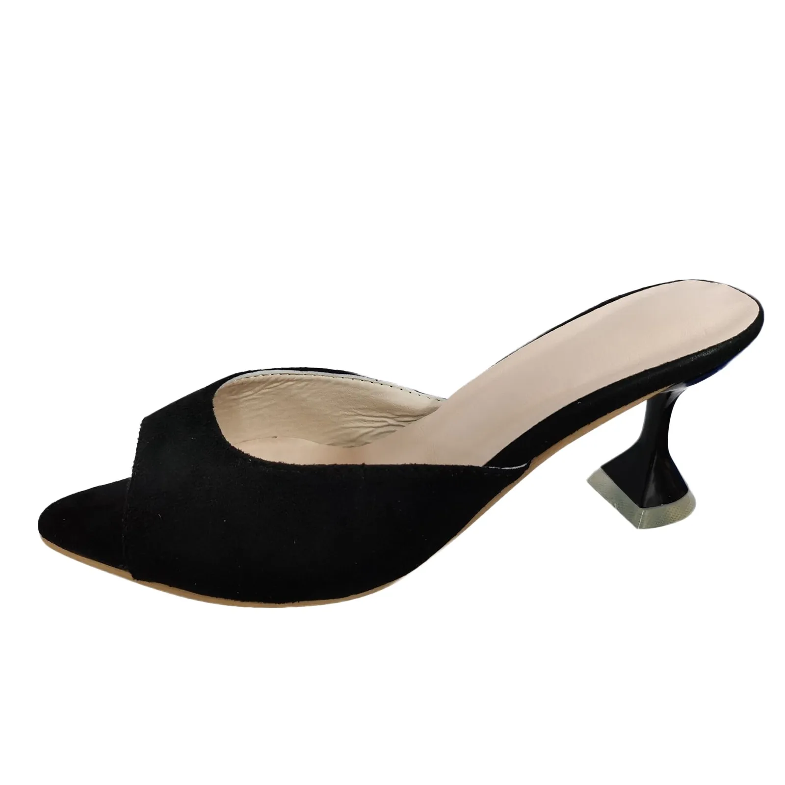 

Сандалии женские на высоком каблуке, Босоножки на каблуке, модная дышащая обувь, без застежки, повседневные туфли, цвет черный, Размер 8,5