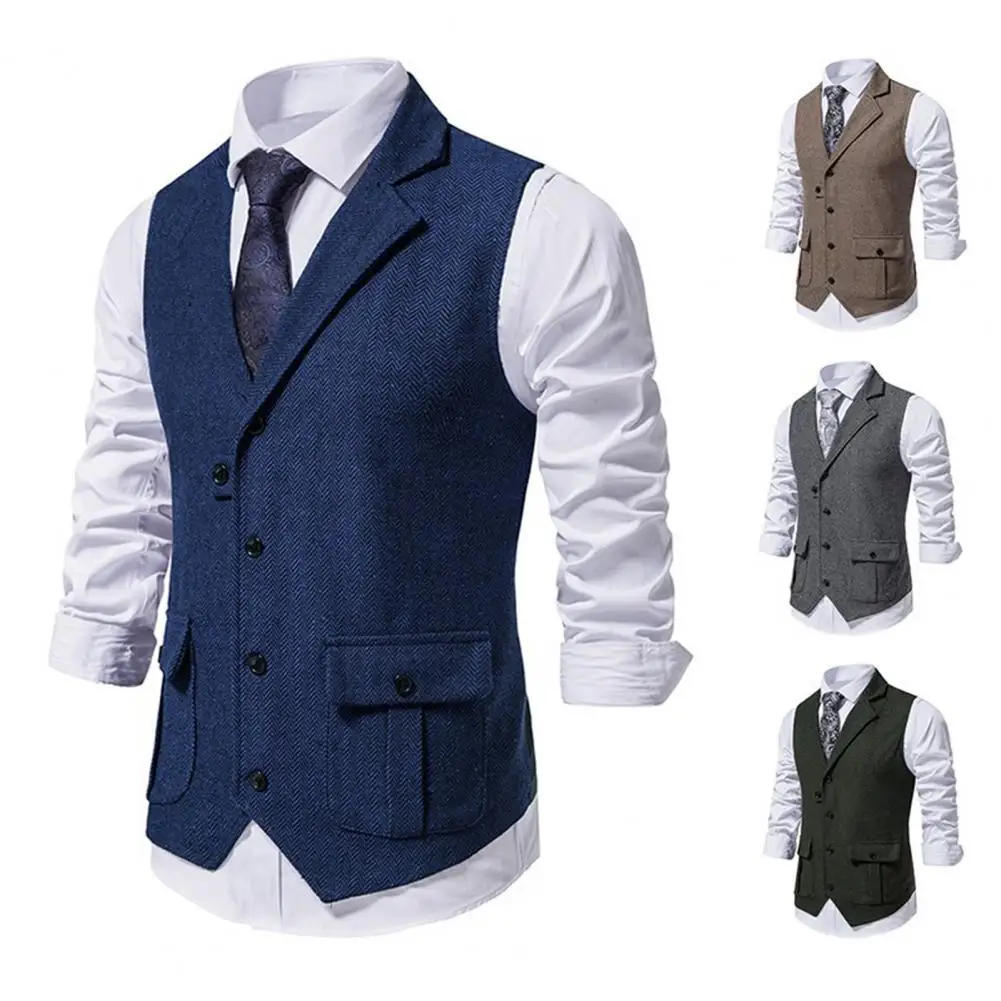 

Formal Suit Vest Spring Autumn Solid Color Male Single Breasted Lapel Vest Jacket Vest Jacket Dressing