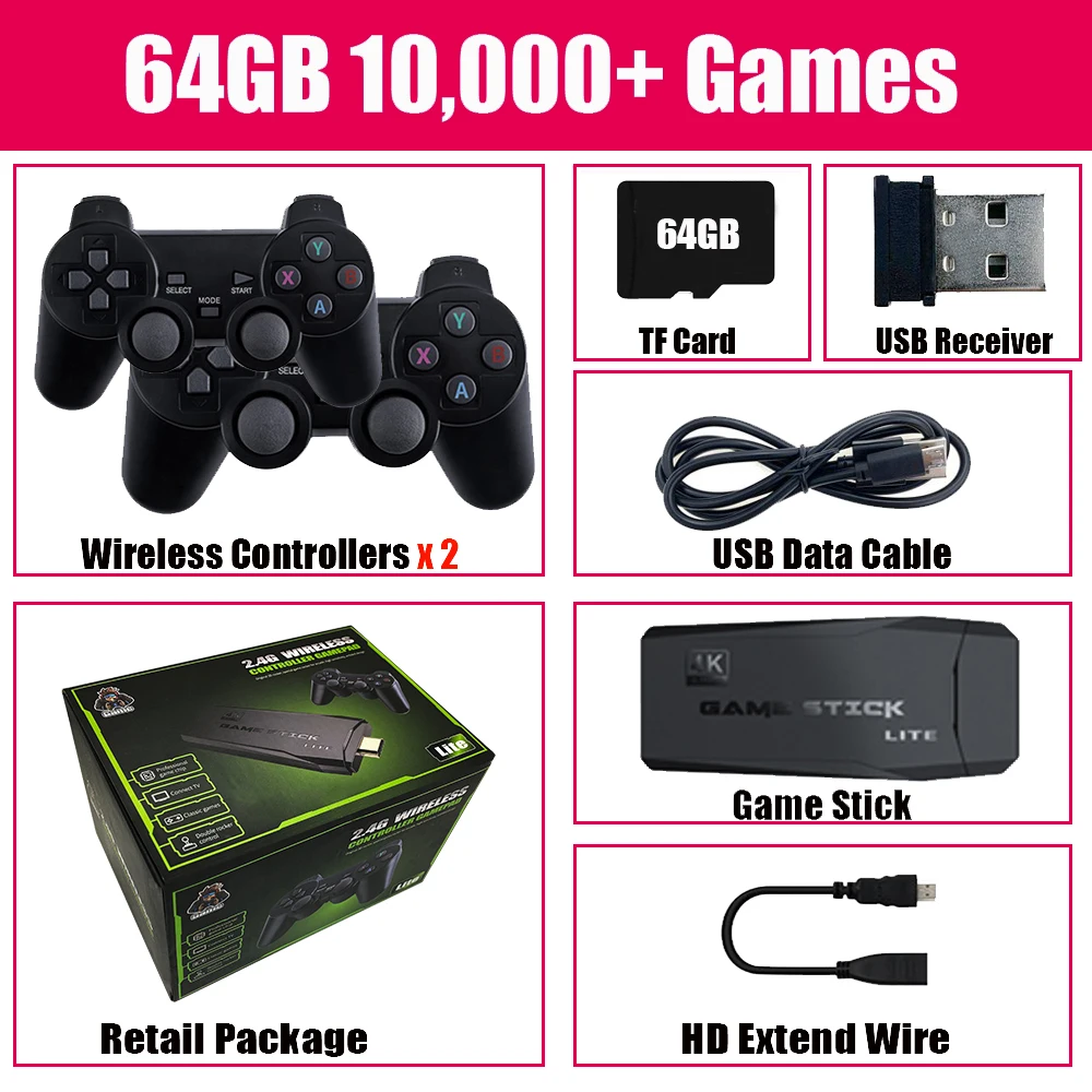 

Video game console 64G stick 10000+ game classic dual wireless controller arcade game simulation retro minigame Christmas gift