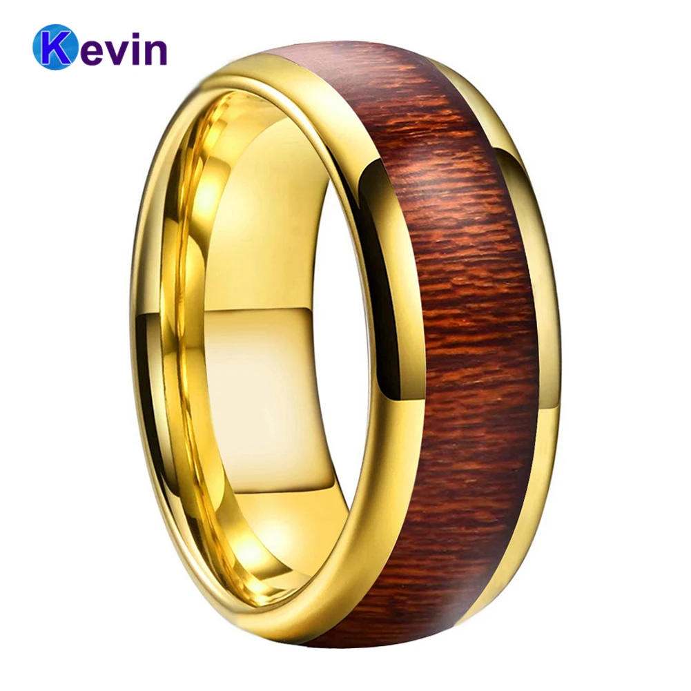 

Обручальное кольцо из вольфрамового дерева желтого золота с инкрустацией для мужчин и женщин, 6 мм, 8 мм, купольная полированная удобная поса...