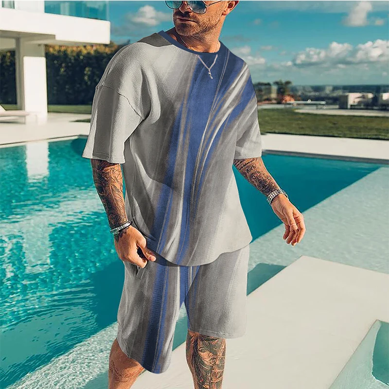 Men's Outfit Summer Short Sleeve T Shirt Sets Fashion 2 Piece Streetwear 3D Printed Sports Beach Shorts Sportswear Man Set